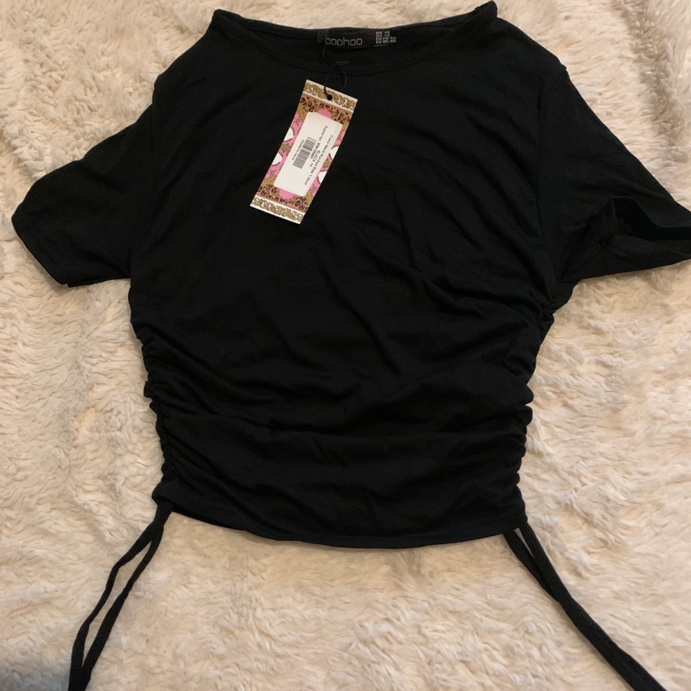 black ruched crop top